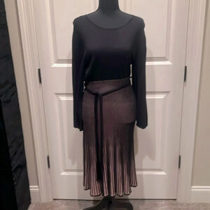 Spense EUC Black and Tan Belted Sweater Dress 40” Shoulder to Hem Bottom Large